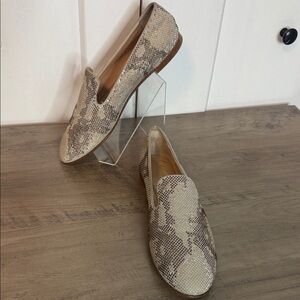 Giuseppe Zanotti Beige Snakeskin Rhinestone Encrusted Leather Loafers 39 / US 8